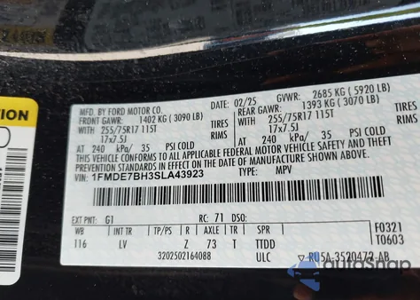 2025 Ford Bronco Big Bend z USA, uszkodzony, nr VIN 1FMDE7BH3SLA43923